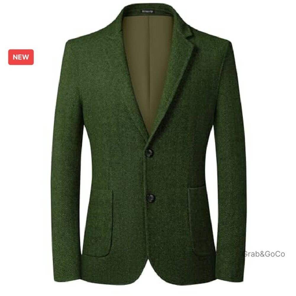 Herringbone Tweed Blazer Slim Fit Classic Vintage Sport Coat Wedding Formal - Picture 2 of 5